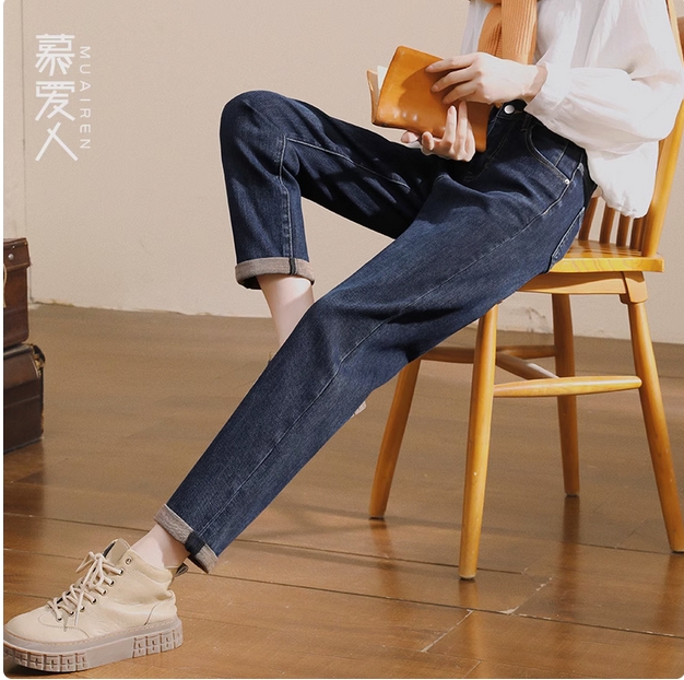 牛仔裤女春夏老爹裤子2025新款小个子高腰直筒九分宽松萝卜哈伦裤